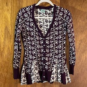 HWR ANTHROPOLOGIE Floral Patterned Sweater Wine Color Sz S